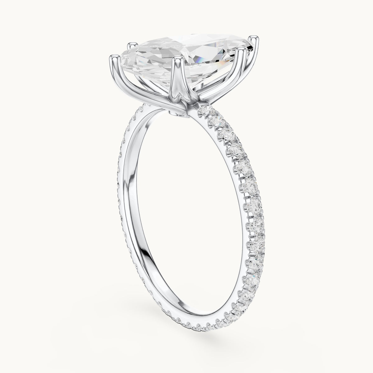 Marquise lab-grown diamond pavé band solitaire engagement ring in white gold, 2.944 CT TW, view 1