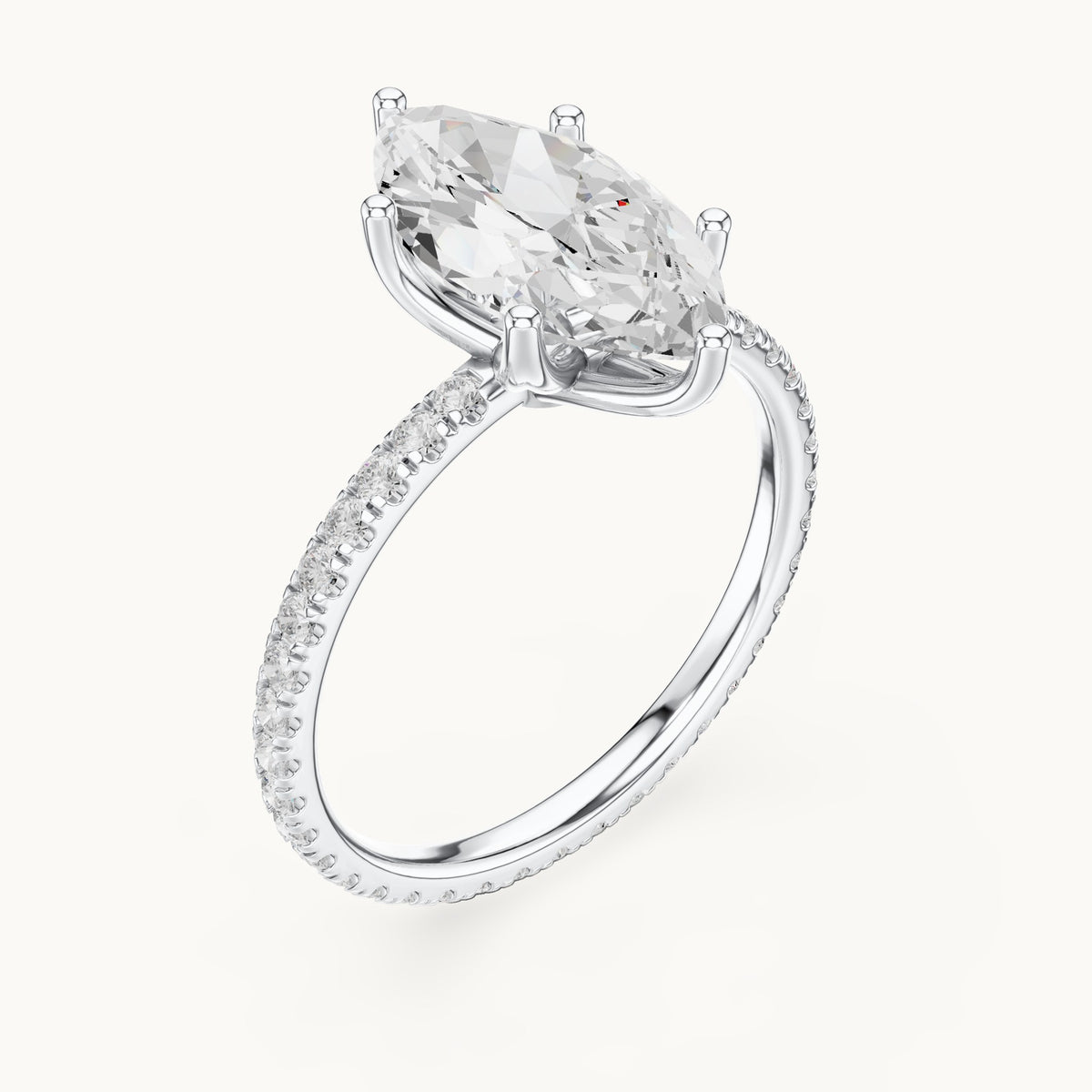 Marquise lab-grown diamond pavé band solitaire engagement ring in white gold, 2.944 CT TW, view 2