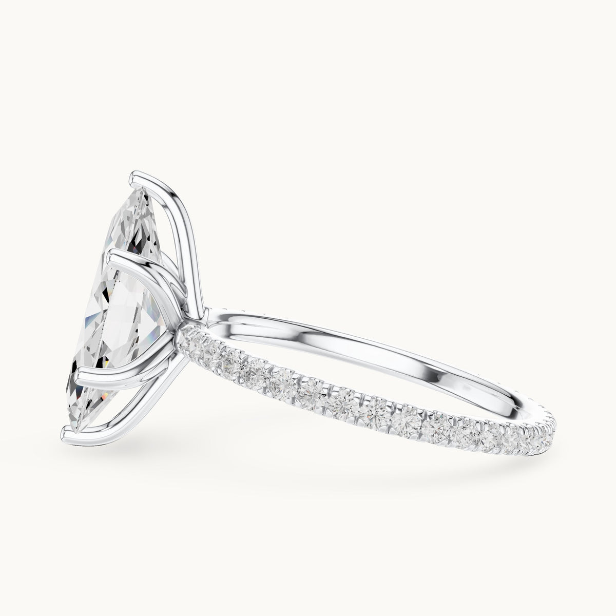 Marquise lab-grown diamond pavé band solitaire engagement ring in white gold, 2.944 CT TW, view 3