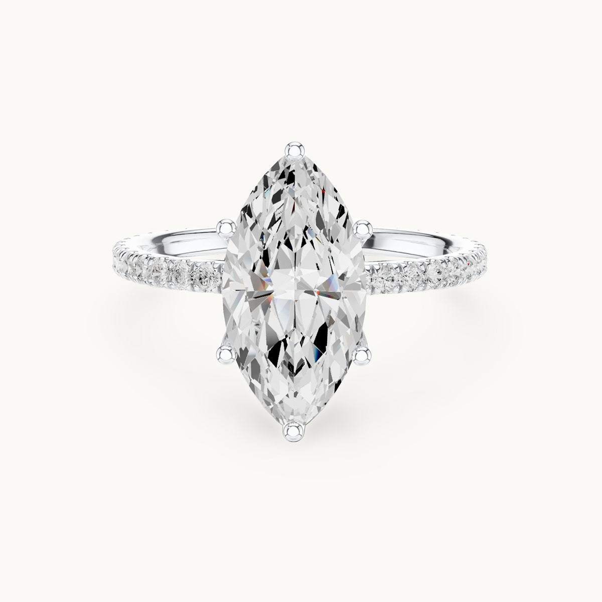 Marquise lab-grown diamond pavé band solitaire engagement ring in white gold, 2.944 CT TW, view 4