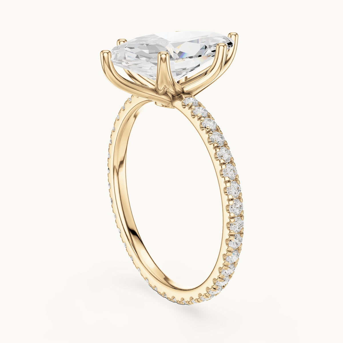 Marquise lab-grown diamond pavé band solitaire engagement ring in yellow gold, 2.944 CT TW, view 1