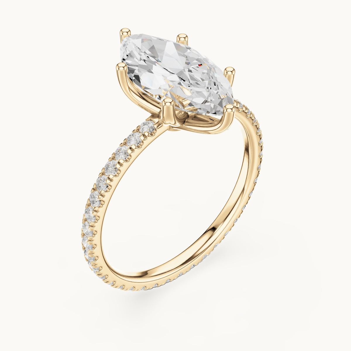 Marquise lab-grown diamond pavé band solitaire engagement ring in yellow gold, 2.944 CT TW, view 2
