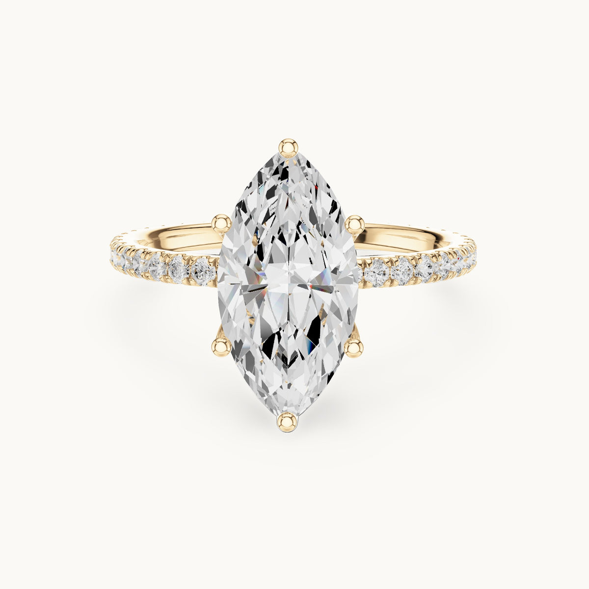Marquise lab-grown diamond pavé band solitaire engagement ring in yellow gold, 2.944 CT TW, view 4