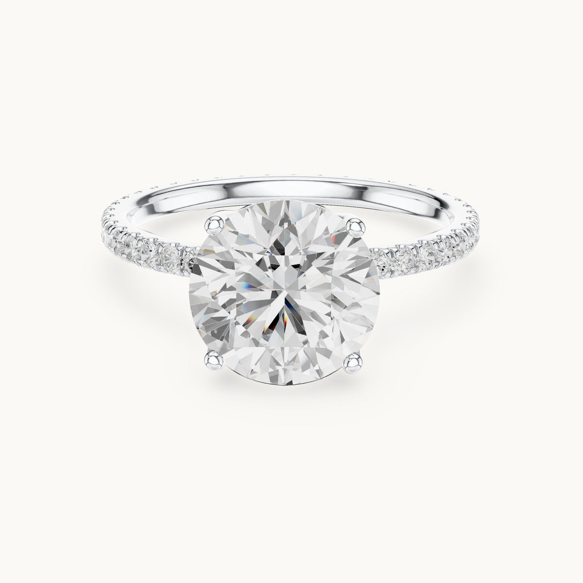 Round lab-grown diamond pavé band solitaire engagement ring in white gold, 2.944 CT TW, view 4