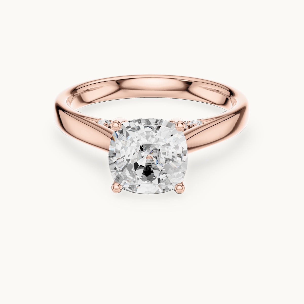Cushion-cut lab-grown diamond cathedral solitaire engagement ring with hidden diamond accents in rose gold, 2.168 CT TW, view 4