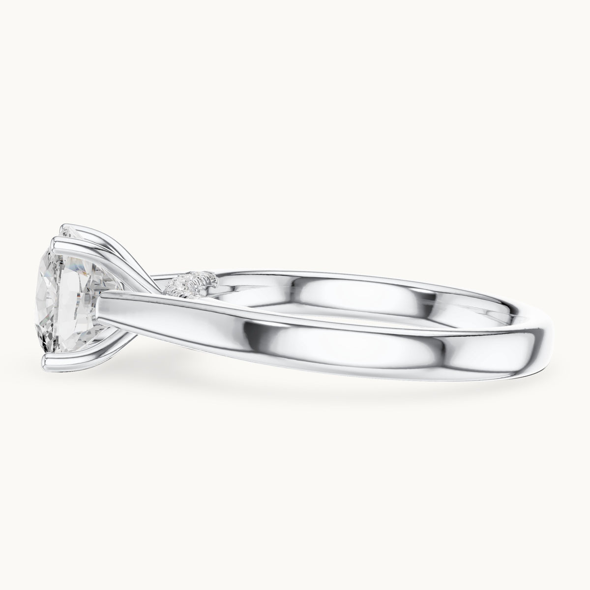 Cushion-cut lab-grown diamond cathedral solitaire engagement ring with hidden diamond accents in white gold, 2.168 CT TW, view 3