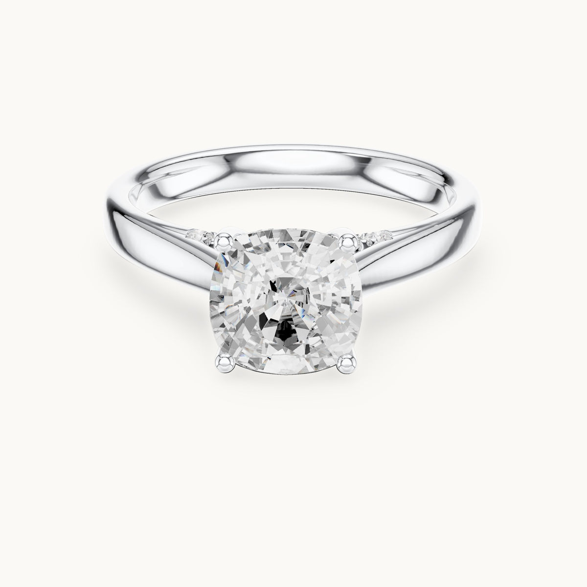 Cushion-cut lab-grown diamond cathedral solitaire engagement ring with hidden diamond accents in white gold, 2.168 CT TW, view 4