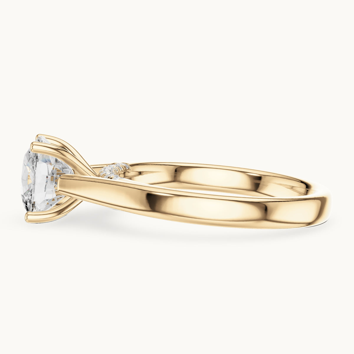 Cushion-cut lab-grown diamond cathedral solitaire engagement ring with hidden diamond accents in yellow gold, 2.168 CT TW, view 3
