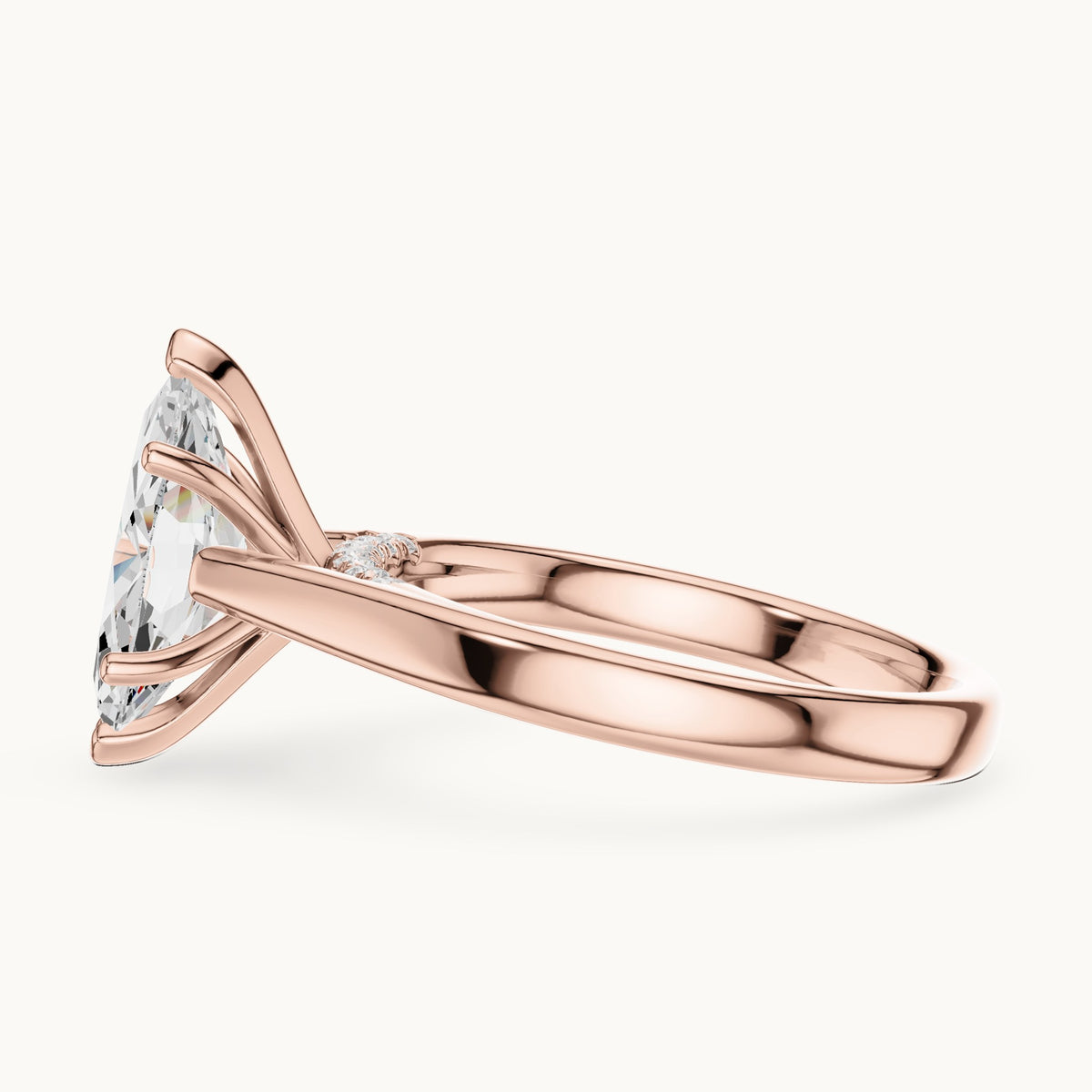Marquise lab-grown diamond cathedral solitaire engagement ring with hidden diamond accents in rose gold, 2.168 CT TW, view 3