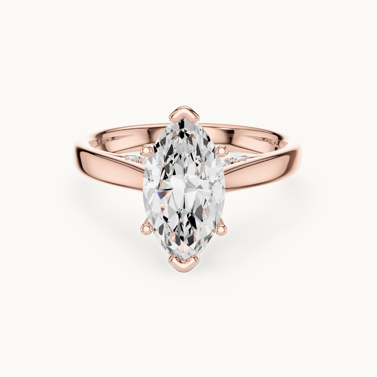 Marquise lab-grown diamond cathedral solitaire engagement ring with hidden diamond accents in rose gold, 2.168 CT TW, view 4