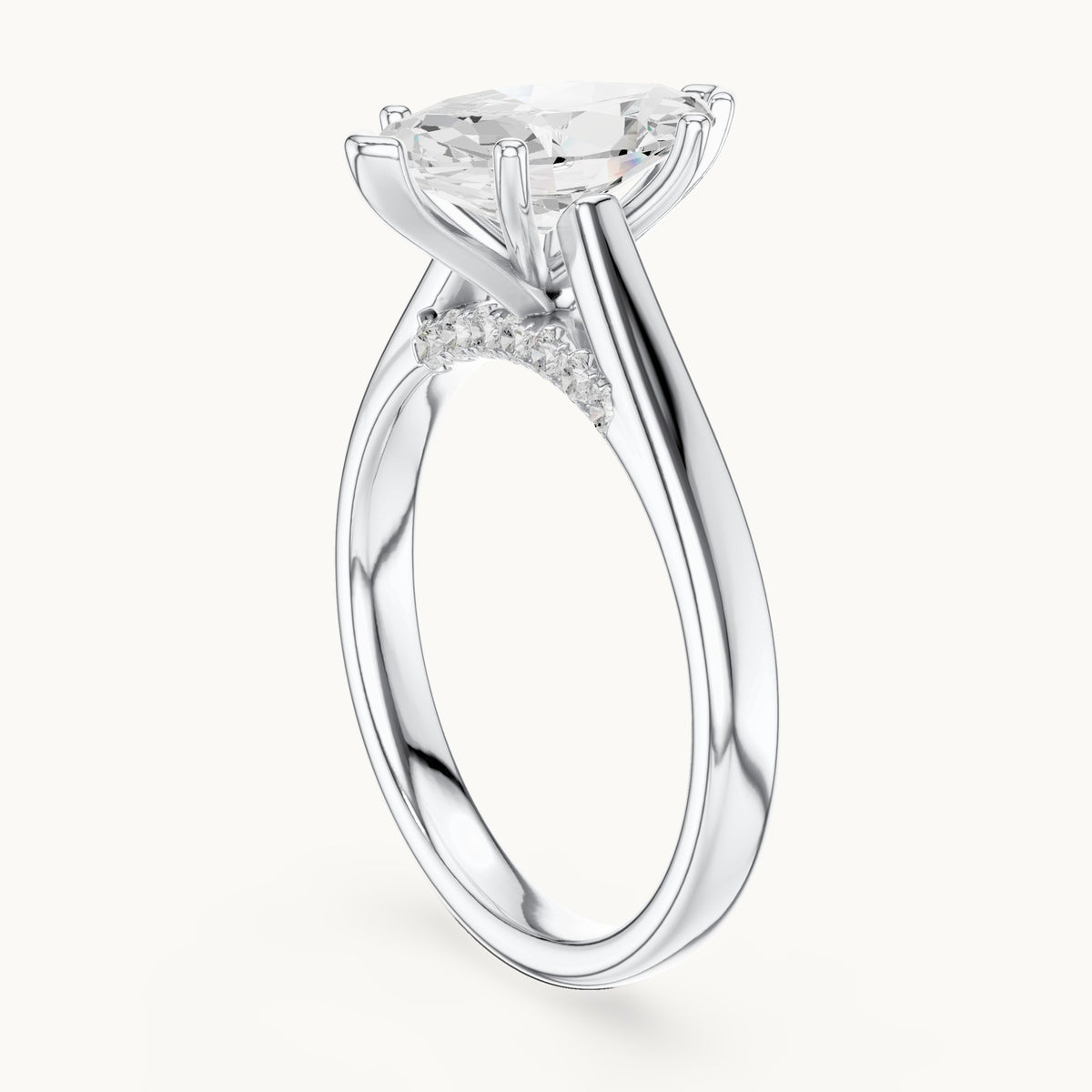 Marquise lab-grown diamond cathedral solitaire engagement ring with hidden diamond accents in white gold, 2.168 CT TW, view 1