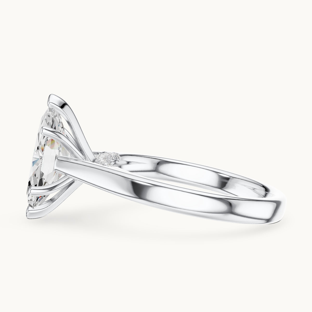 Marquise lab-grown diamond cathedral solitaire engagement ring with hidden diamond accents in white gold, 2.168 CT TW, view 3