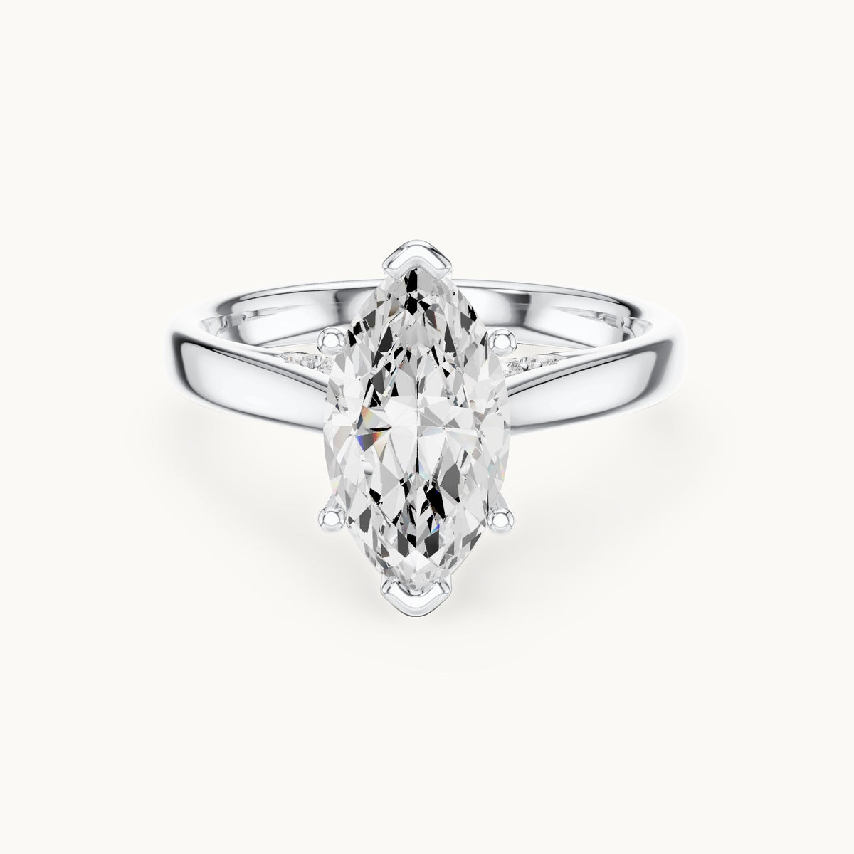 Marquise lab-grown diamond cathedral solitaire engagement ring with hidden diamond accents in white gold, 2.168 CT TW, view 4