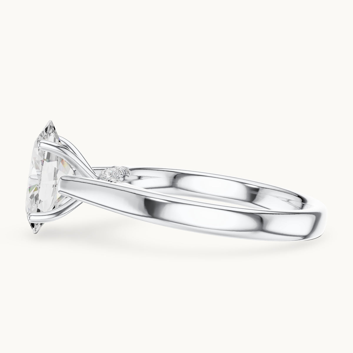 Oval lab-grown diamond cathedral solitaire engagement ring with hidden diamond accents in white gold, 2.168 CT TW, view 3