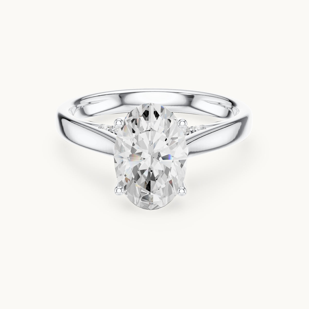 Oval lab-grown diamond cathedral solitaire engagement ring with hidden diamond accents in white gold, 2.168 CT TW, view 4
