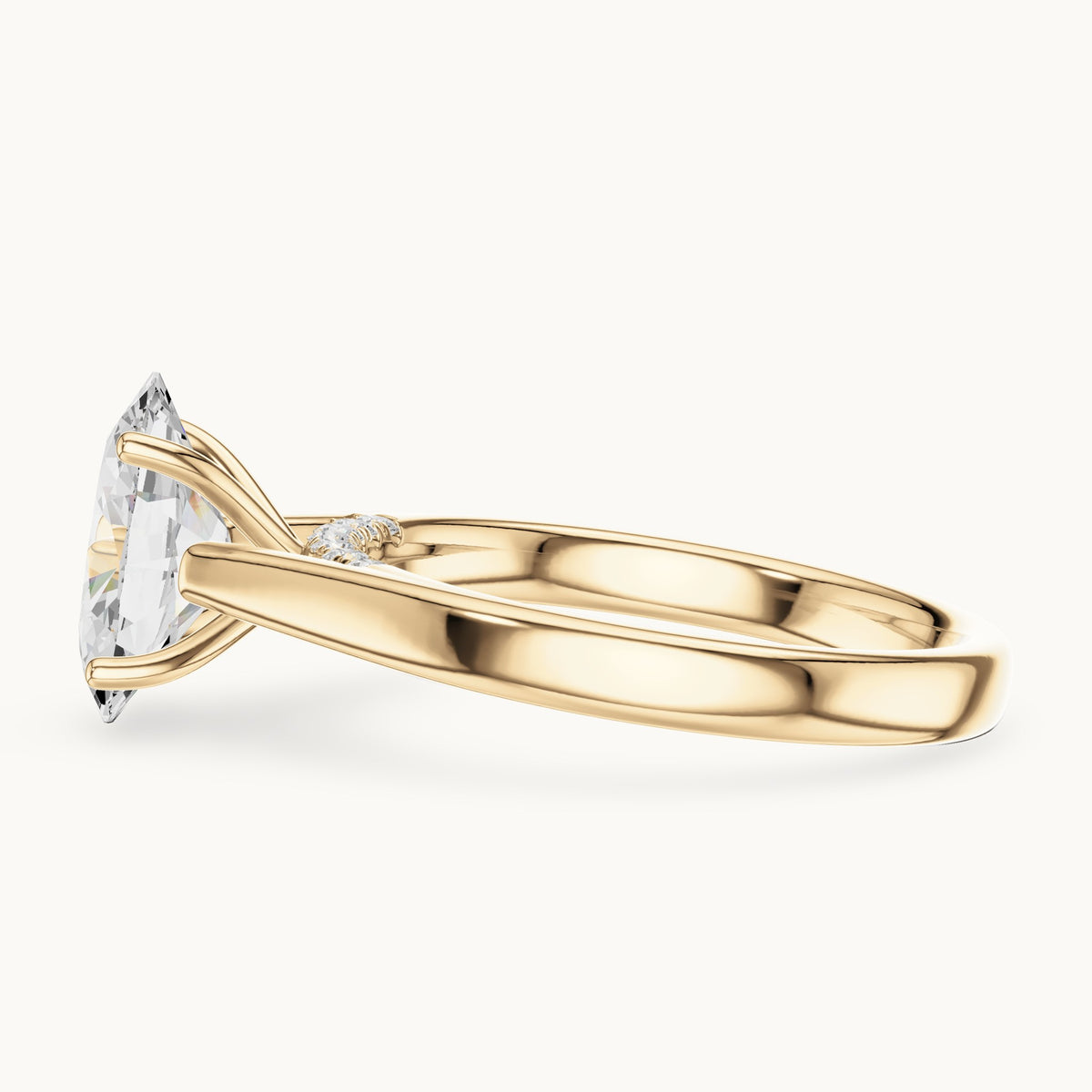 Oval lab-grown diamond cathedral solitaire engagement ring with hidden diamond accents in yellow gold, 2.168 CT TW, view 3