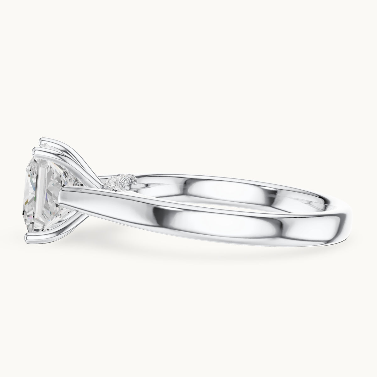 Princess-cut lab-grown diamond cathedral solitaire engagement ring with hidden diamond accents in white gold, 2.168 CT TW, view 3