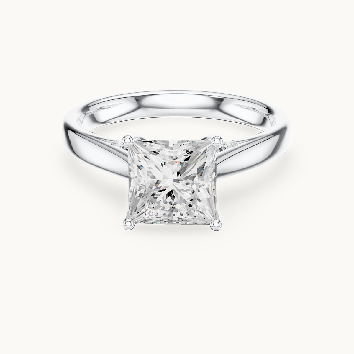 Princess-cut lab-grown diamond cathedral solitaire engagement ring with hidden diamond accents in white gold, 2.168 CT TW, view 4