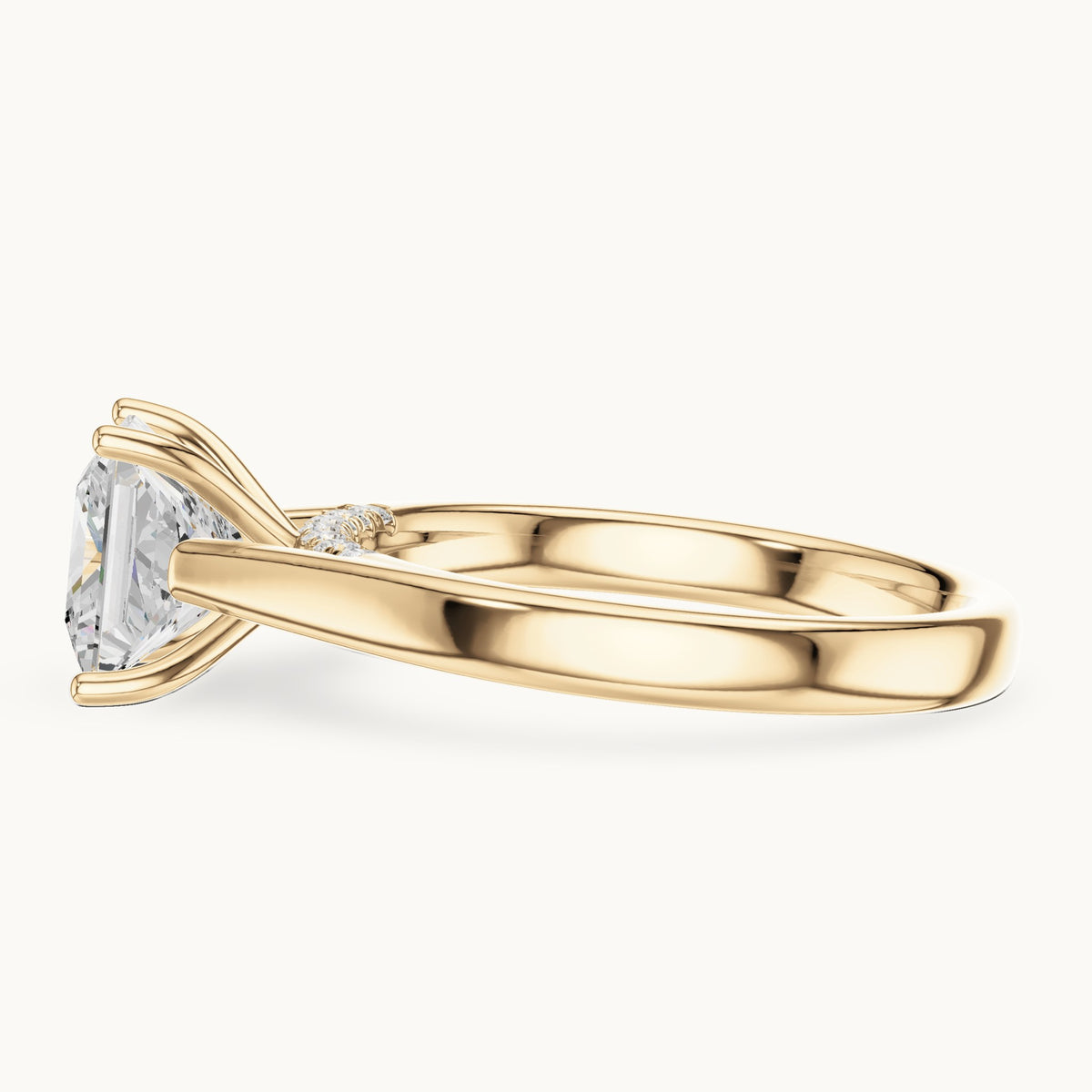 Princess-cut lab-grown diamond cathedral solitaire engagement ring with hidden diamond accents in yellow gold, 2.168 CT TW, view 3