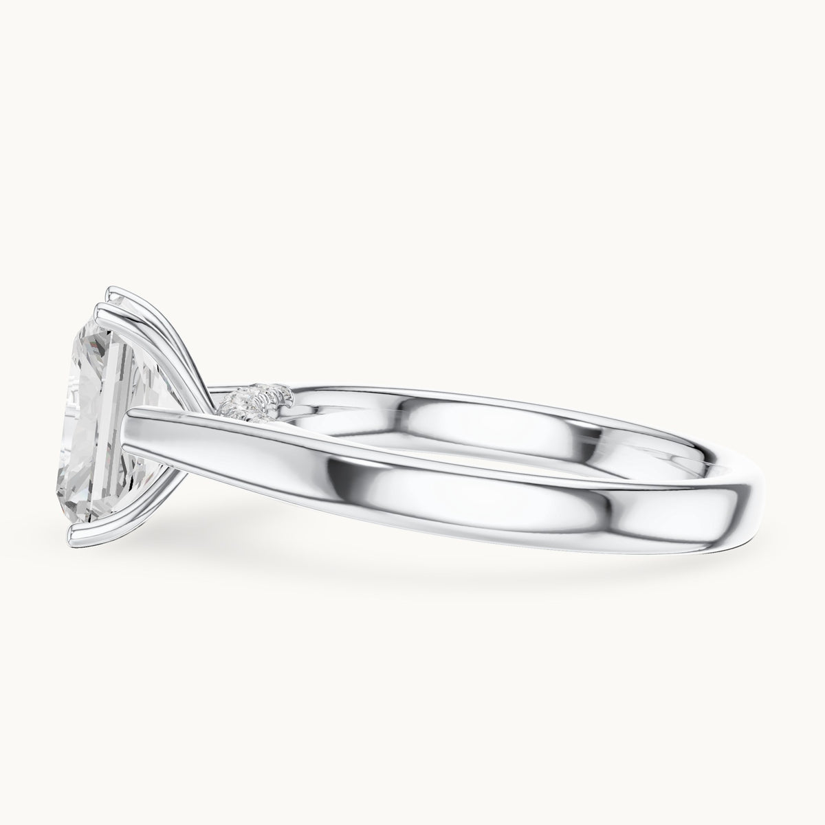 Radiant-cut lab-grown diamond cathedral solitaire engagement ring with hidden diamond accents in white gold, 2.168 CT TW, view 3