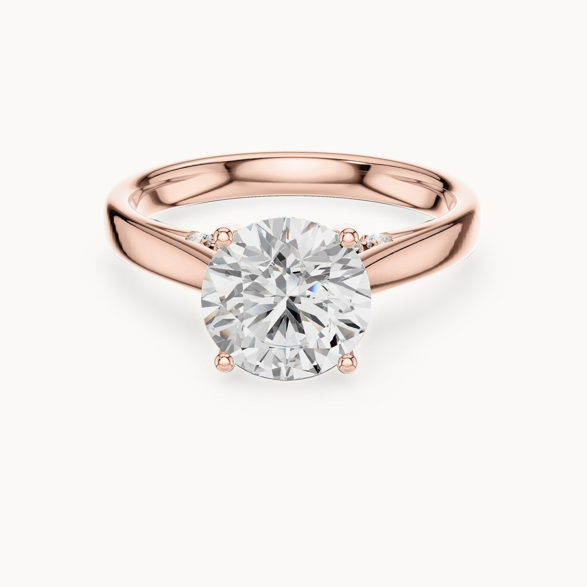 Round lab-grown diamond cathedral solitaire engagement ring with hidden diamond accents in rose gold, 2.168 CT TW, view 4