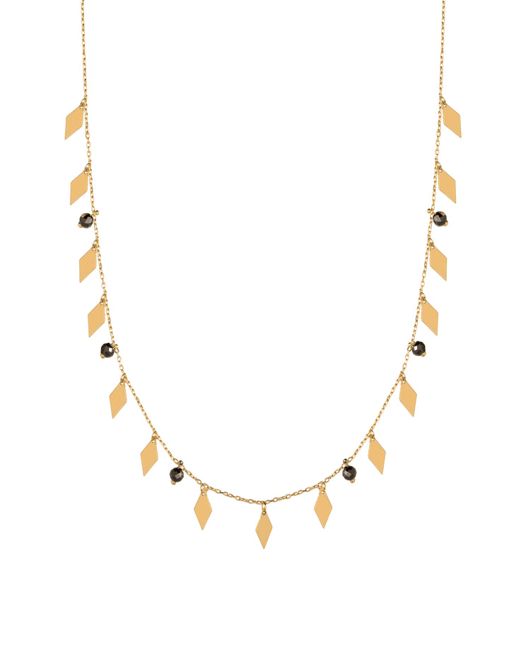 18K GOLD DANGLING LOZENGE AND ONYX BEADS NECKLACE