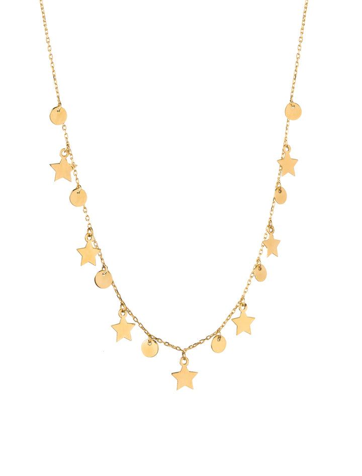 18K GOLD DANGLING STARS & CIRCLES NECKLACE