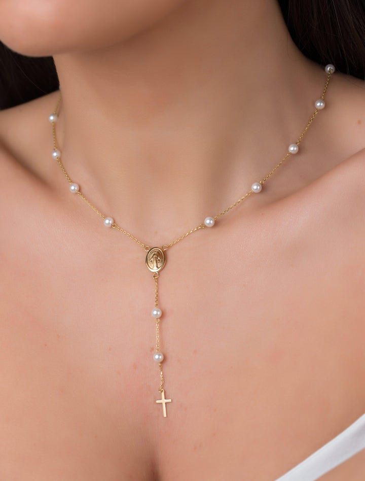 18K GOLD PRAY ROSARY NECKLACE