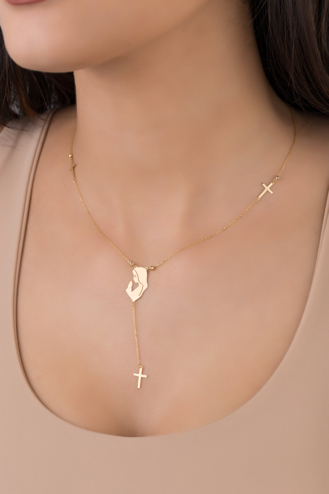 18K GOLD SOLID ROSARY NECKLACE