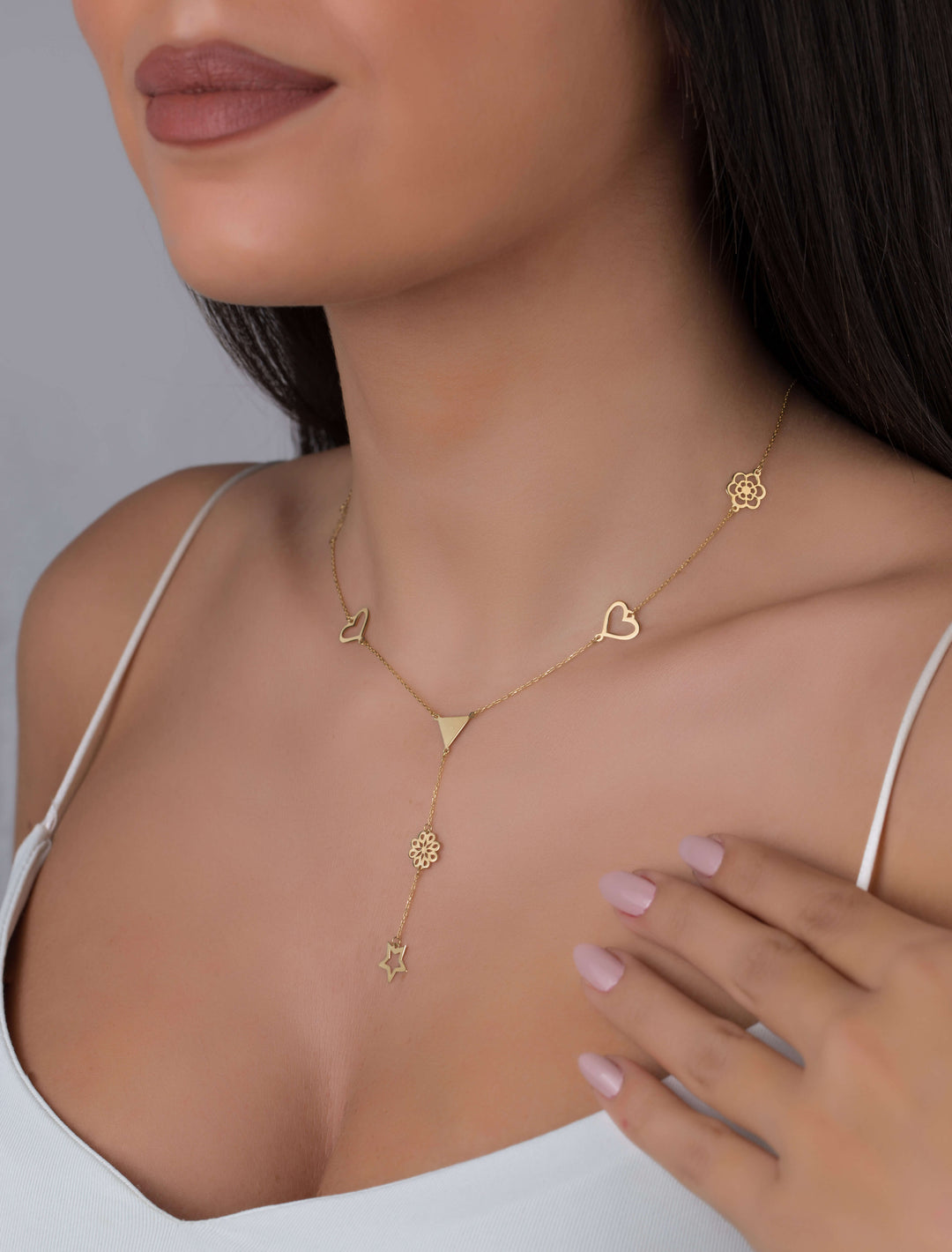 18K GOLD CHARM DROP NECKLACE