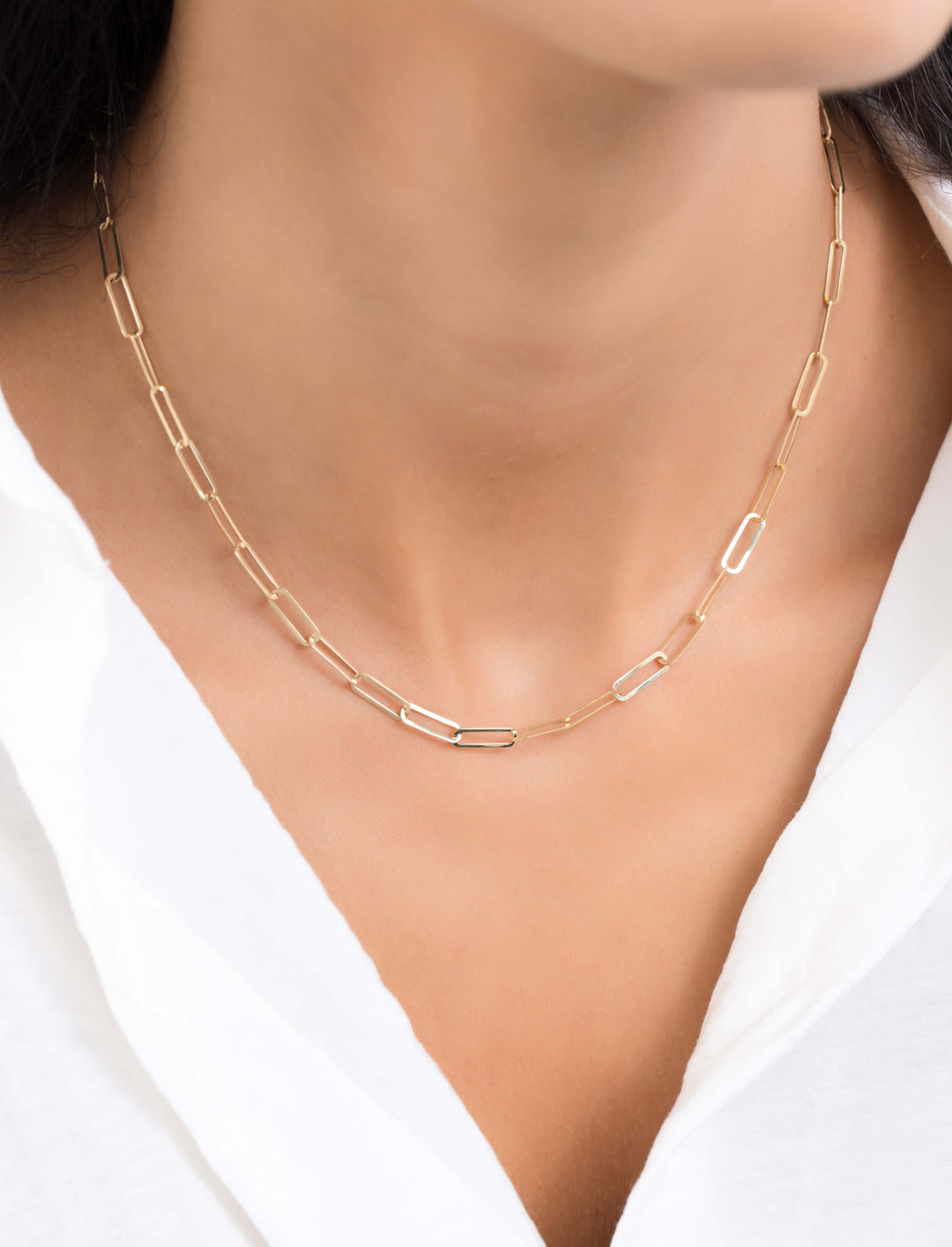 18K GOLD PLAIN PAPER CLIP NECKLACE