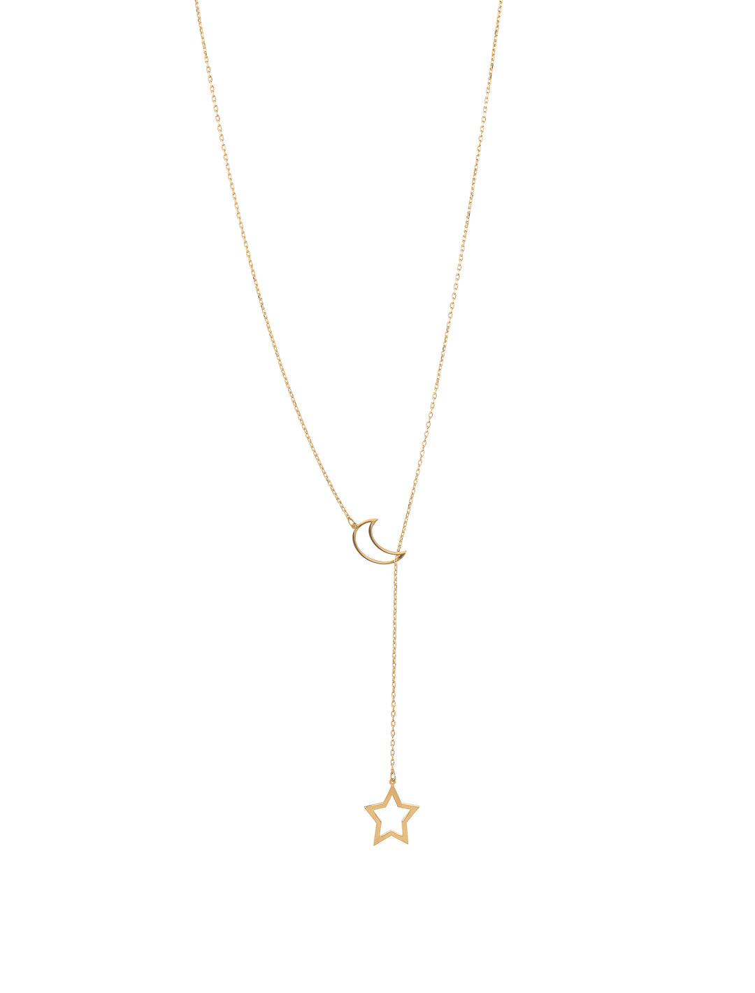 18K GOLD MOON STAR PLUNGE NECKLACE
