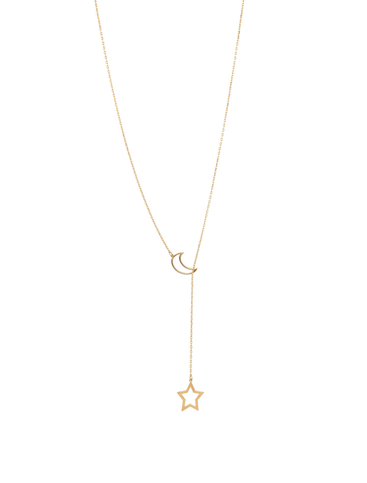 18K GOLD MOON STAR PLUNGE NECKLACE