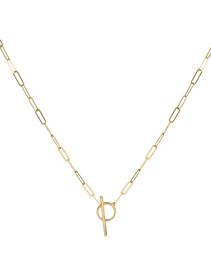 18K GOLD PAPER CLIP T BAR NECKLACE