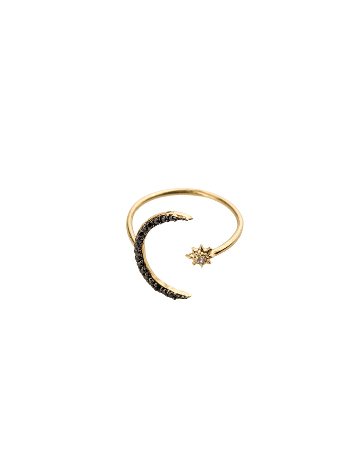 18K GOLD ADJUSTABLE MOON STAR RING