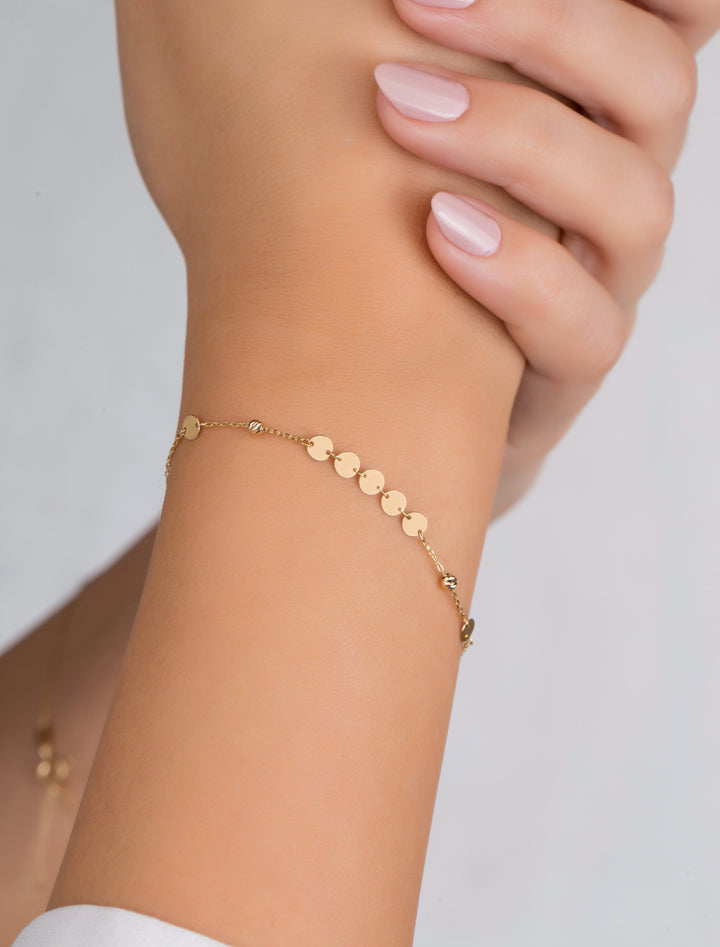 18K GOLD TINY GYPSY DISKS BRACELET