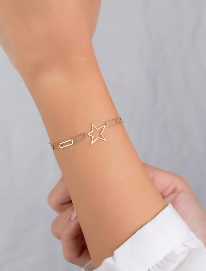 18K GOLD PAPER CLIP STAR BRACELET