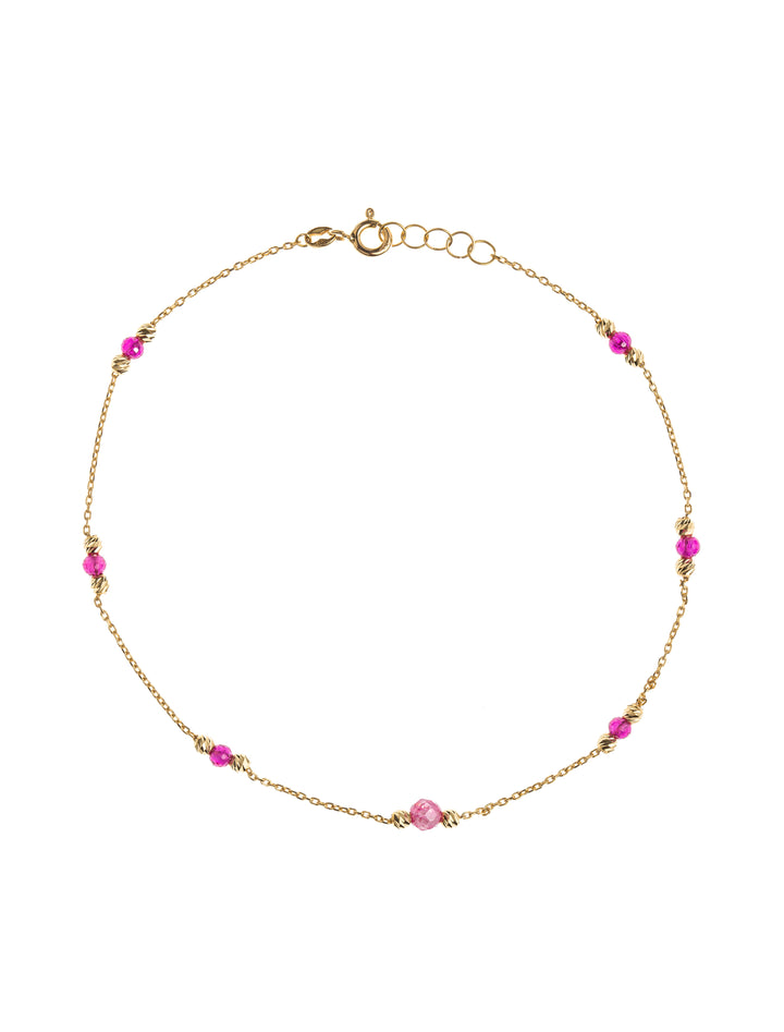 18K GOLD RUBY RED BEADS ANKLET