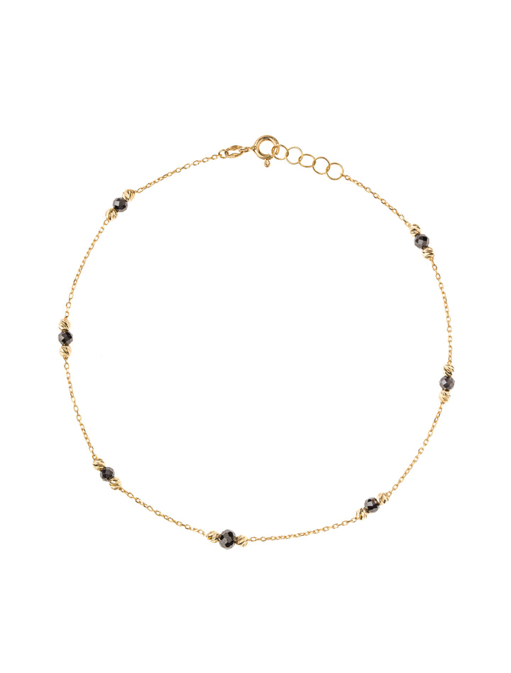 18K GOLD BLACK ONYX BEADS ANKLET