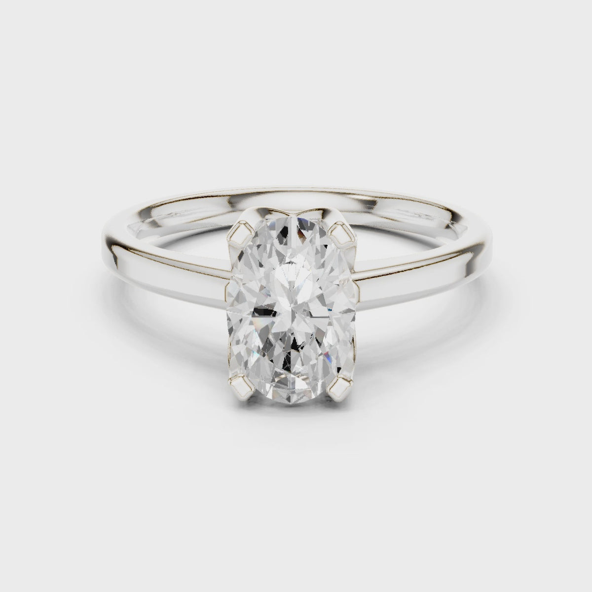 Oval lab-grown diamond solitaire engagement ring in white gold, 360 degree video