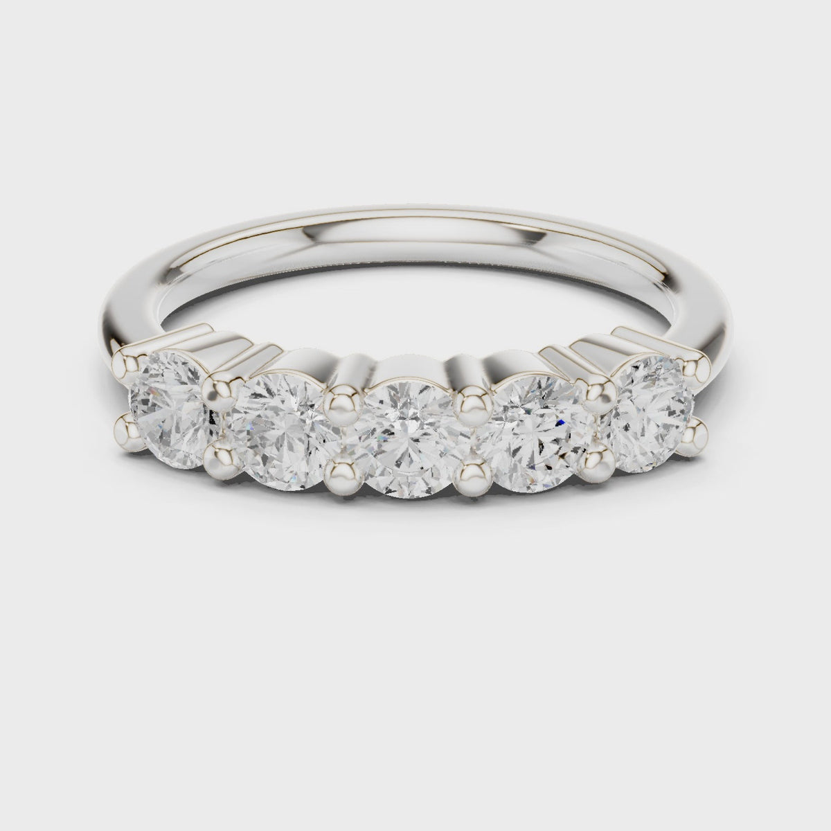 Round lab-grown diamond five stone band in white gold, 360 degree video