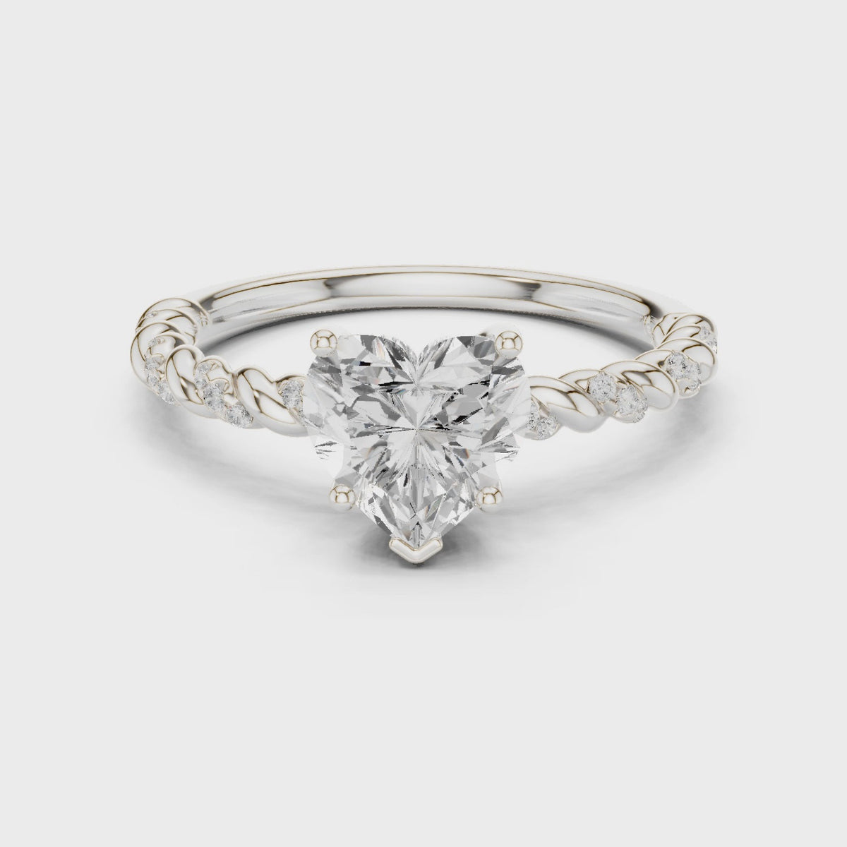 Heart lab-grown diamond engagement ring with twisted rope band in white gold, 360 degree video