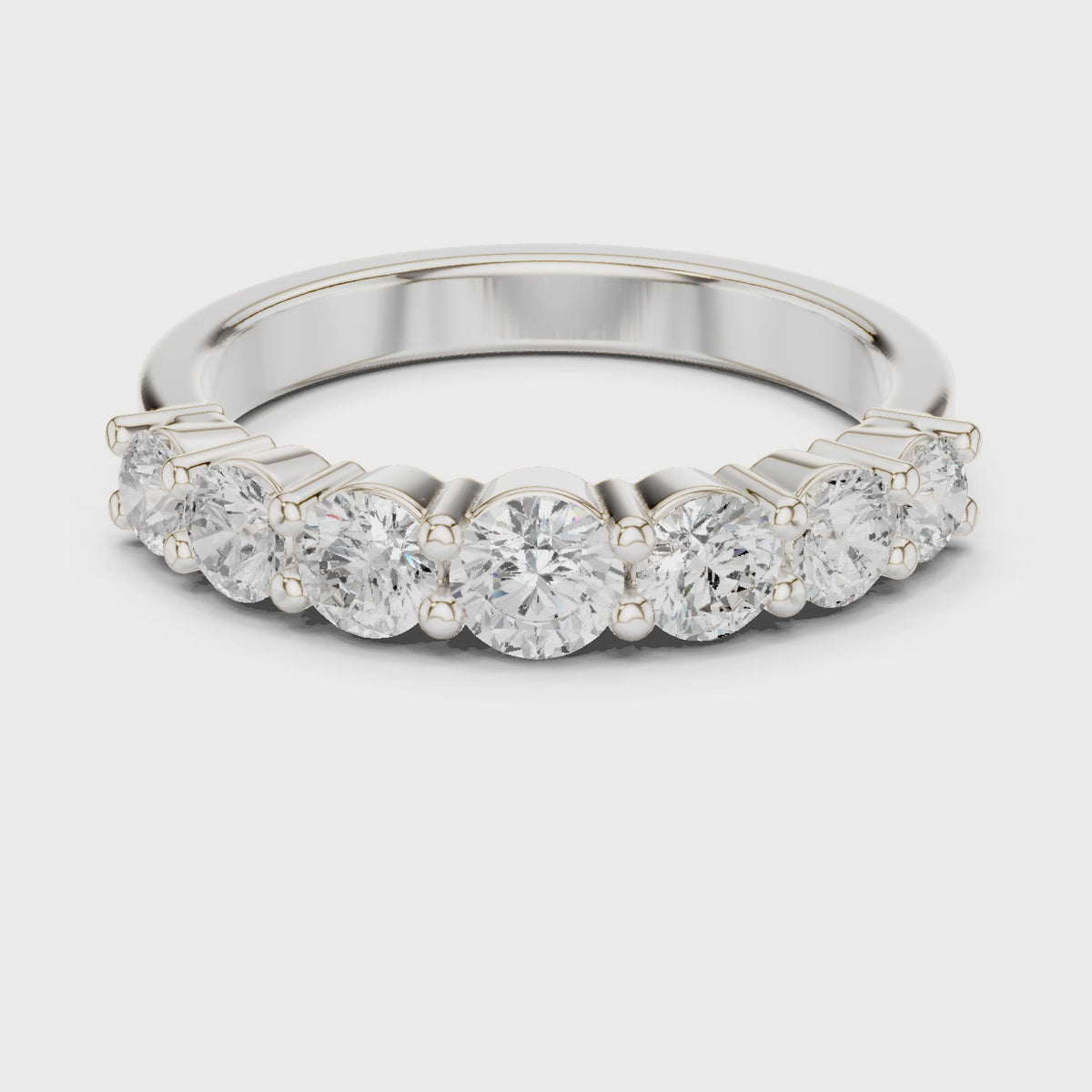 Round lab-grown diamond seven stone band in white gold, 360 degree video