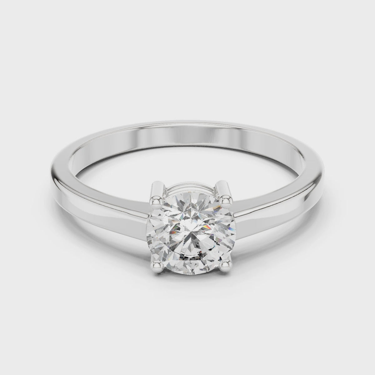 Round lab-grown diamond solitaire ring in white gold, 360 degree video