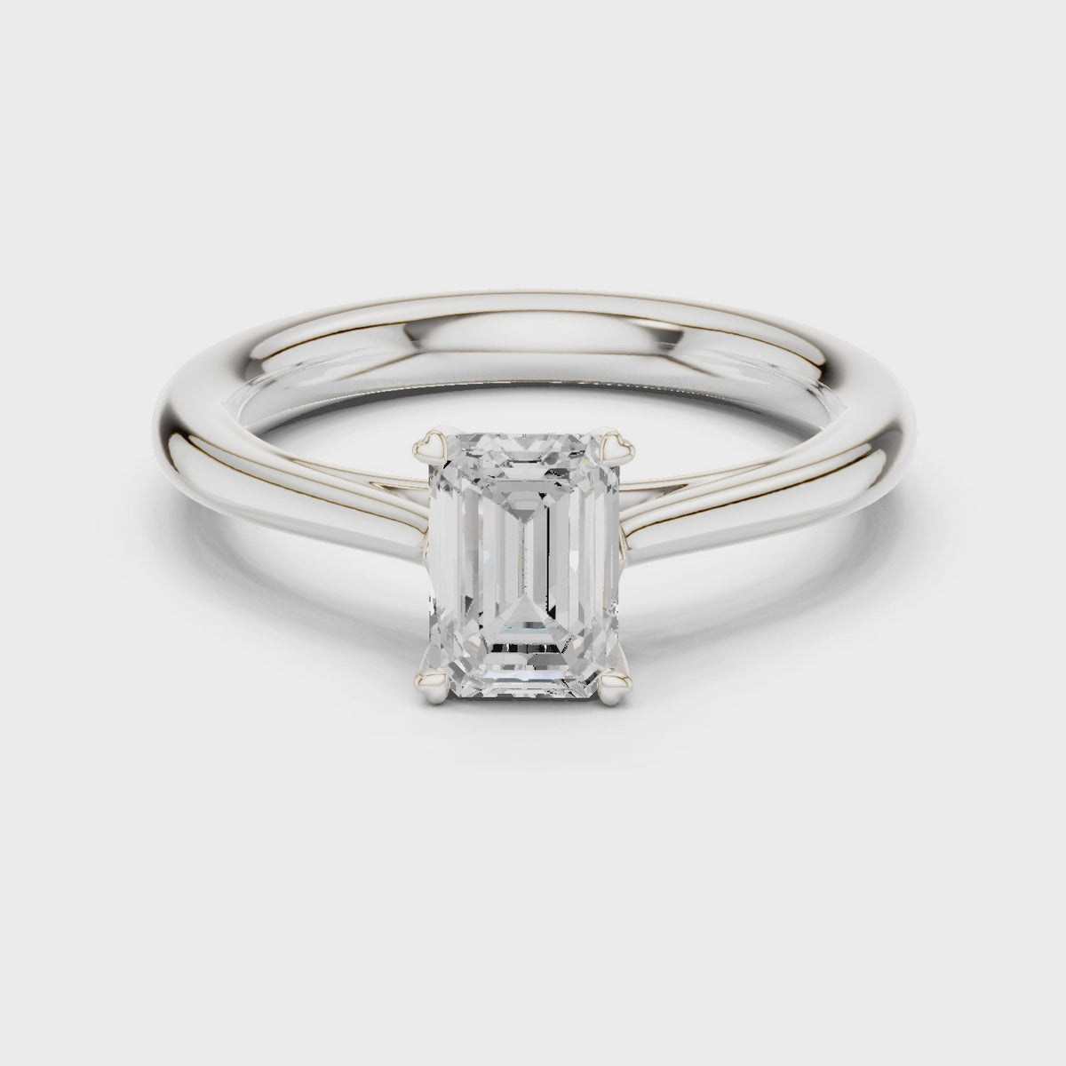 Emerald-cut lab-grown diamond solitaire engagement ring in white gold, 360 degree video