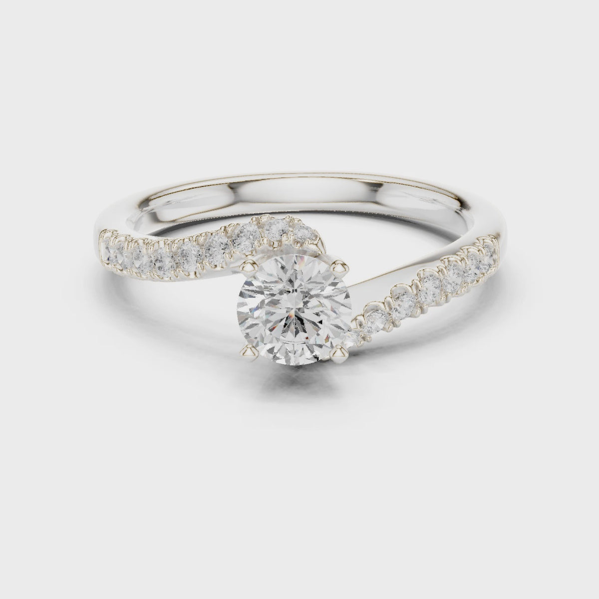 Round lab-grown diamond twisted pavé engagement ring in white gold, 360 degree video