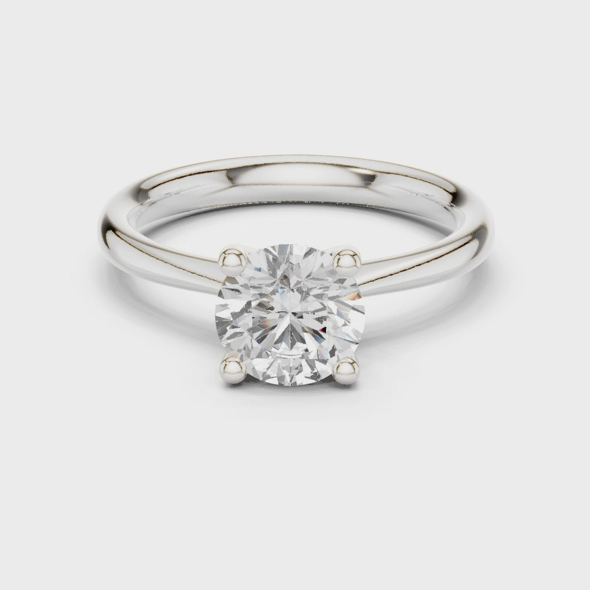 Round lab-grown diamond solitaire engagement ring in white gold, 360 degree video