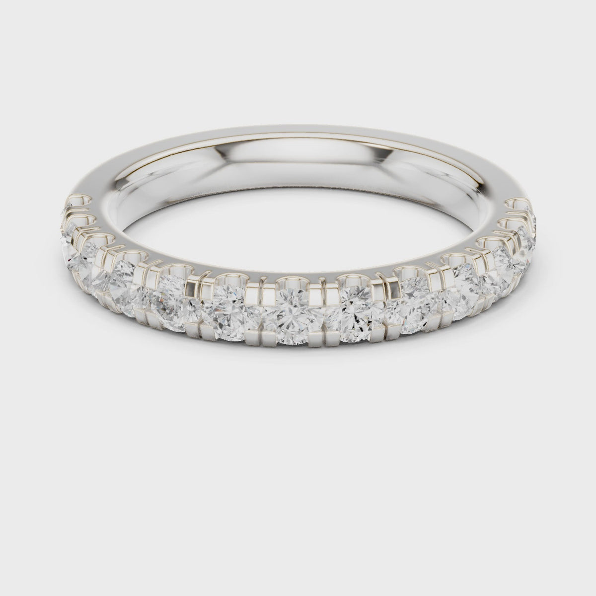 Round lab-grown diamond half eternity band in white gold, 360 degree video