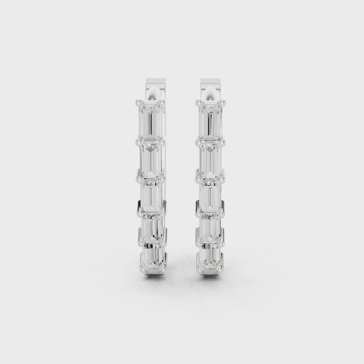 Baguette lab-grown diamond hoop earrings in white gold, 360 degree video