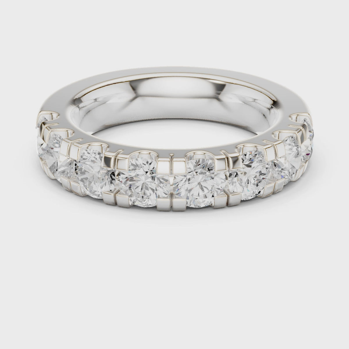 Round lab-grown diamond half eternity band in white gold, 360 degree video